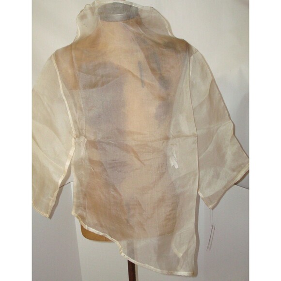 NWT New Designer Womens 10 Natori Classic Silk Blouse Sheer Asymmetric Short Sle - Picture 1 of 8